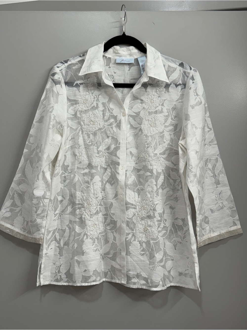 White Sheer Floral Embroidered Blouse Feminine Romantic Coquette Vibes